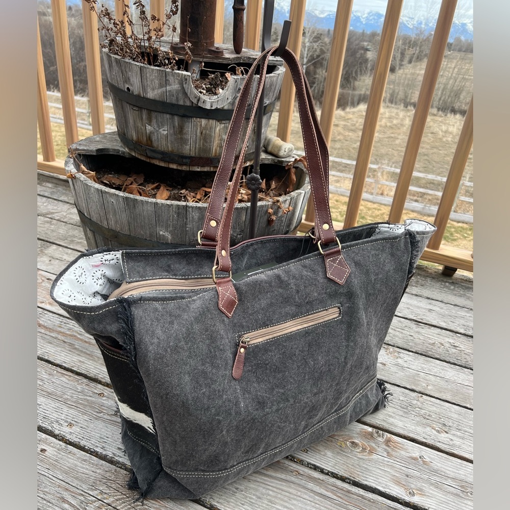 🔥NEW April Release Myra Bag genuine Cowhide Canvas Leather Weekender Travel XL - Picture 6 of 6